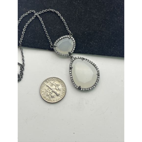 Sterling Silver - MODERN Quartz Diamond Necklace Pendant 17” Pendant - Picture 3 of 5